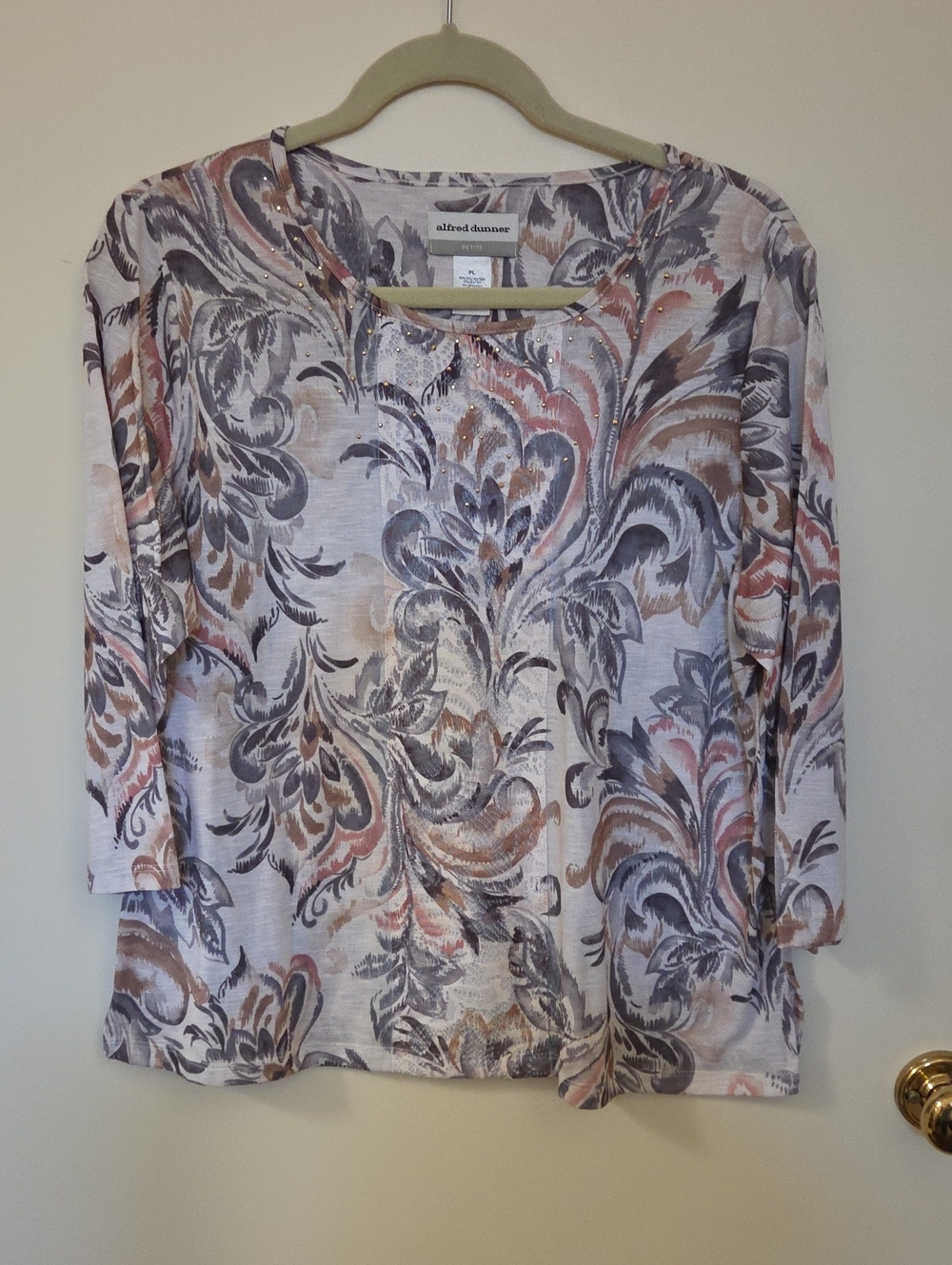 Alfred Dunner Cream Multi-Color Swirl Long Sleeve Top